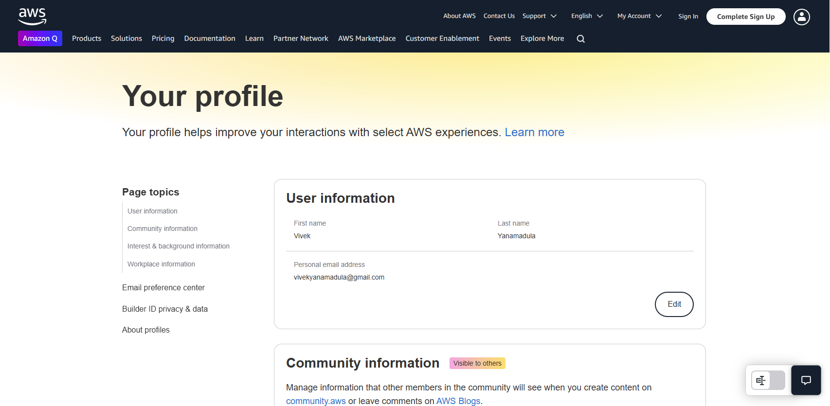 AWS Builder Profile